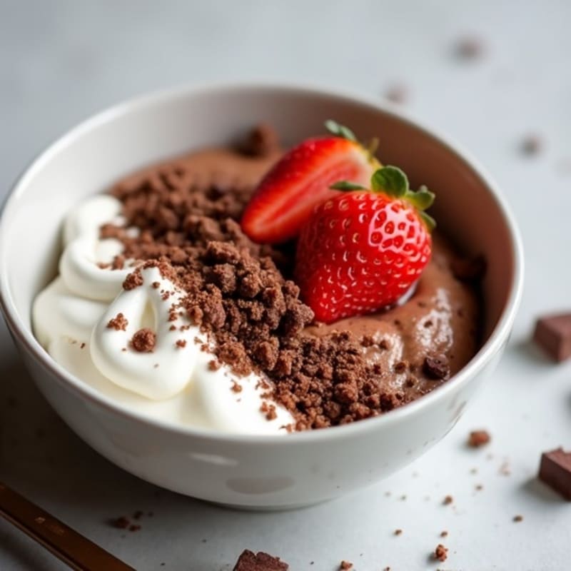 Creamy Chocolate Protein Cheesecake Bowl with Crispy Cocoa Crumble