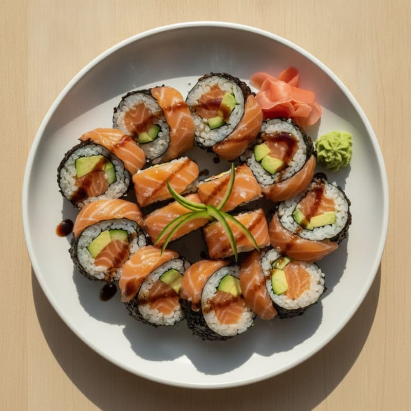 Fresh Salmon & Avocado Sushi Rolls