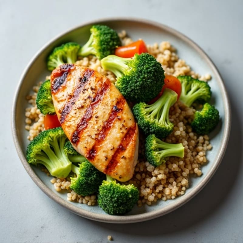Grilled Chicken Breast with Quinoa and Roasted Broccoli