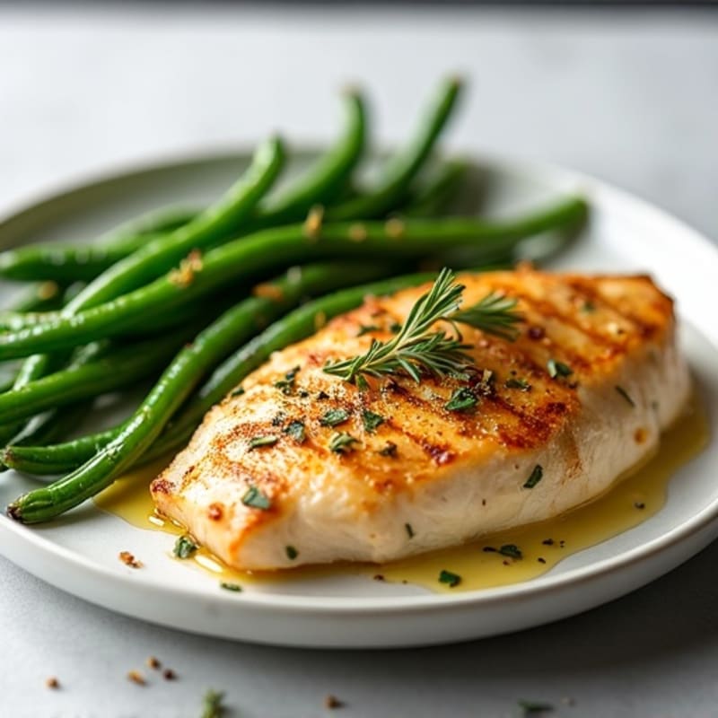 Herb-Roasted Chicken Breast with Lemon Garlic Green Beans