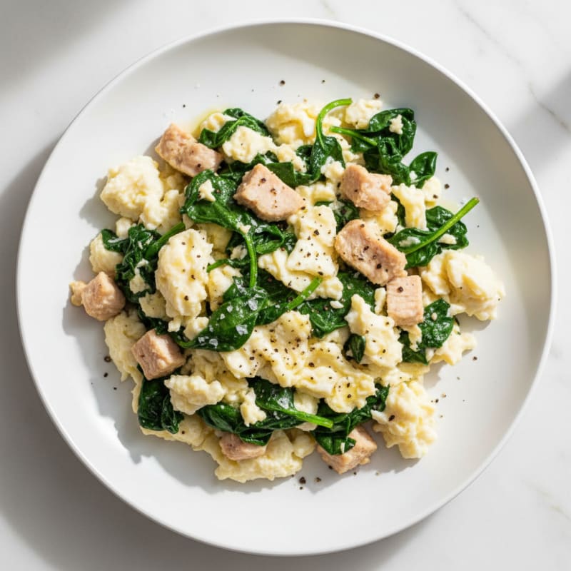 Egg White Spinach Scramble with Turkey Breast
