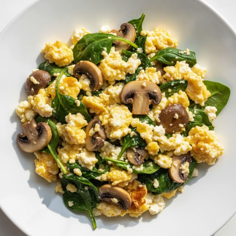 Cottage Cheese Scramble with Spinach and Mushrooms
