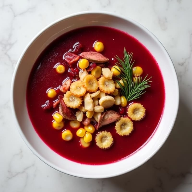 Vibrant Beet and Corn Soup with Crispy Water Chestnuts
