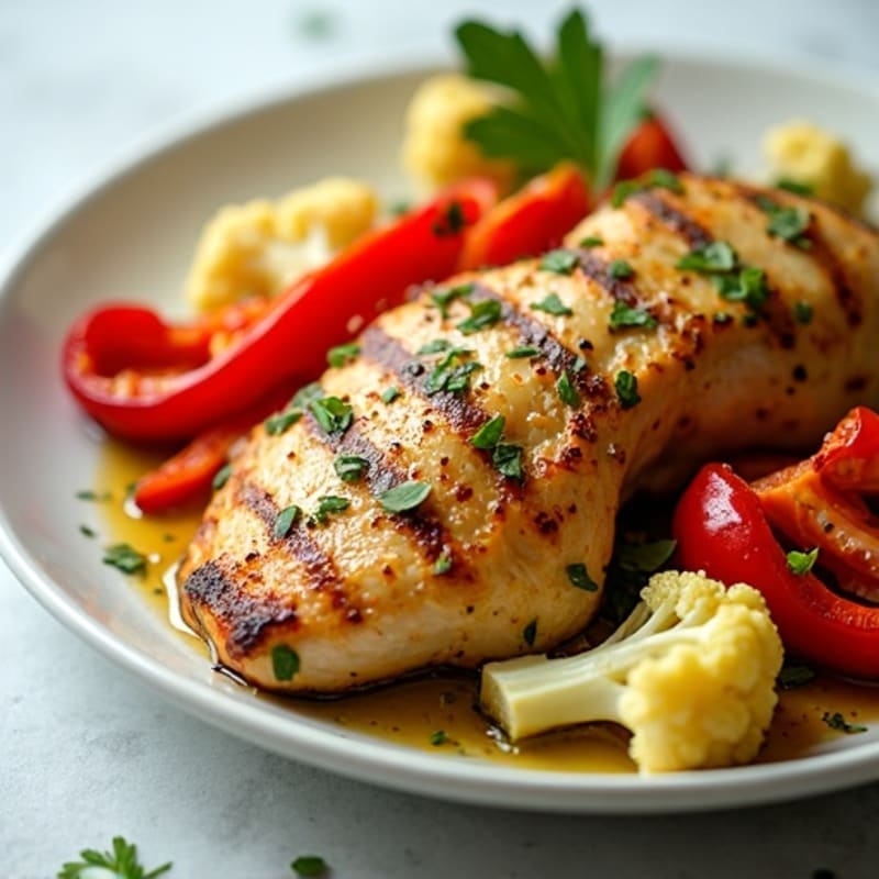 Sheet Pan Garlic-Herb Chicken with Roasted Peppers and Cauliflower
