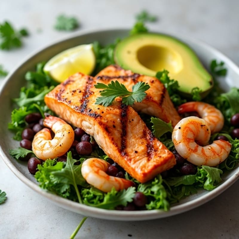 Grilled Salmon and Black Bean Salad with Avocado and Lime