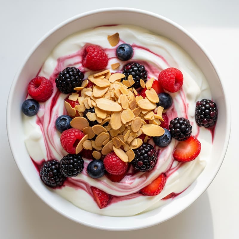 Greek Yogurt Protein Parfait with Mixed Berries and Almonds