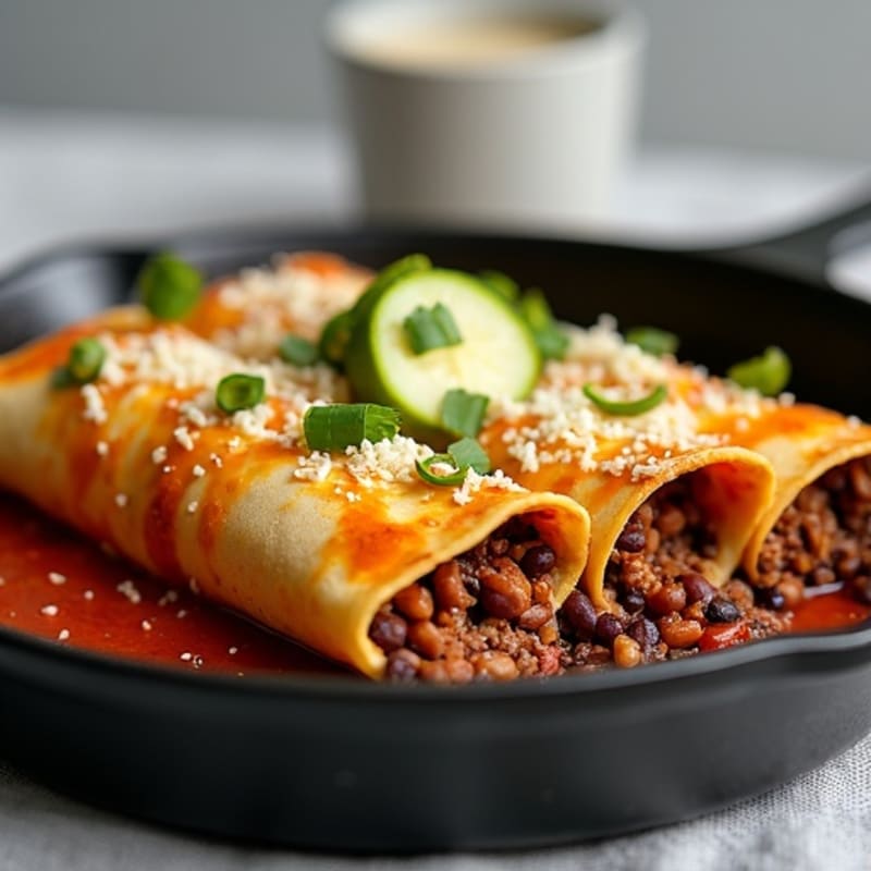 Black Bean and Ground Beef Skillet Enchiladas