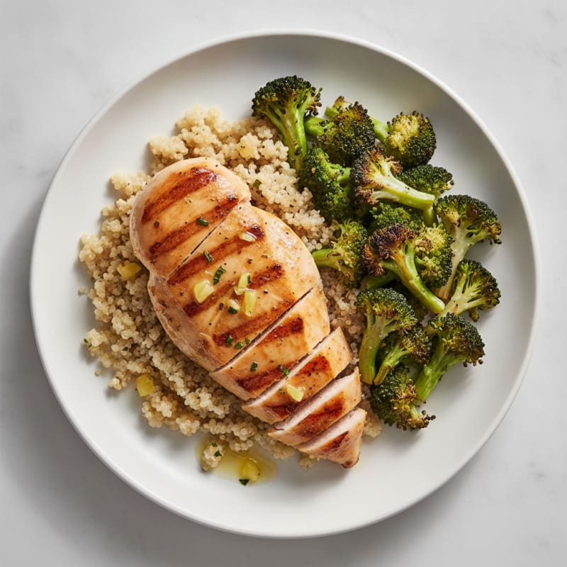 Grilled Chicken Breast with Quinoa and Roasted Broccoli