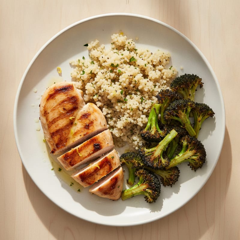 Grilled Chicken Breast with Quinoa and Roasted Broccoli