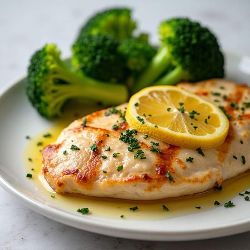 Seared Lemon Garlic Chicken Breast with Steamed Broccoli