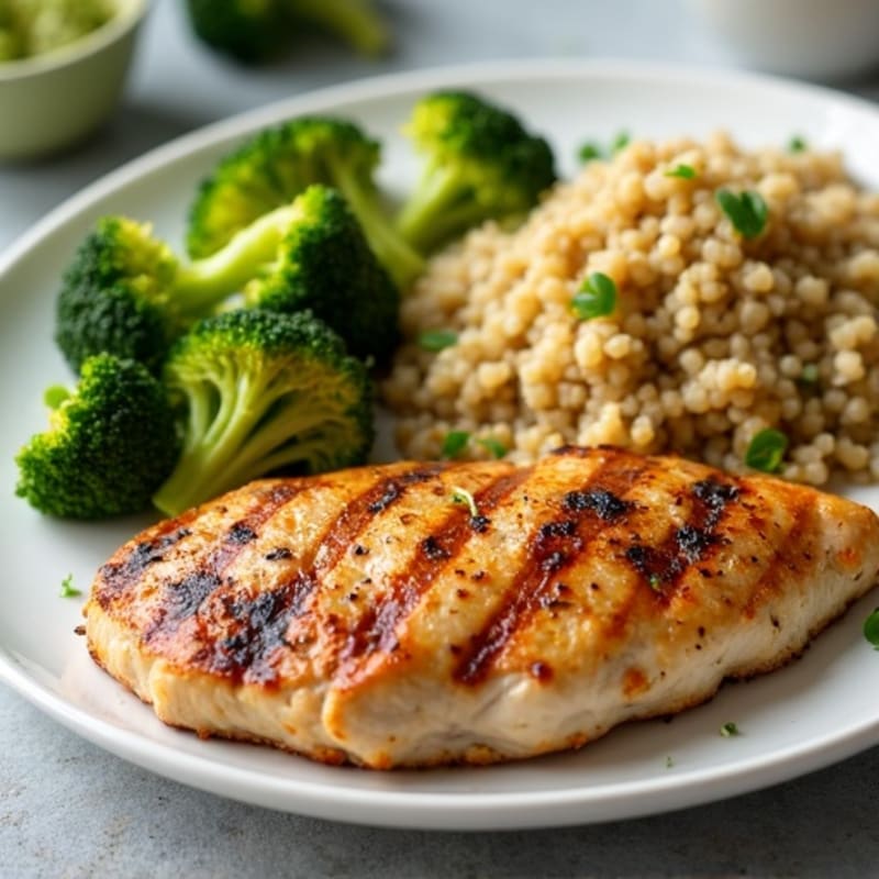 Grilled Chicken Breast with Roasted Broccoli and Quinoa