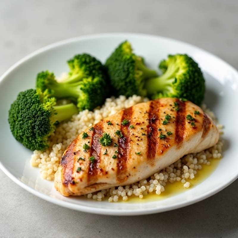 Grilled Chicken Breast with Quinoa and Steamed Broccoli