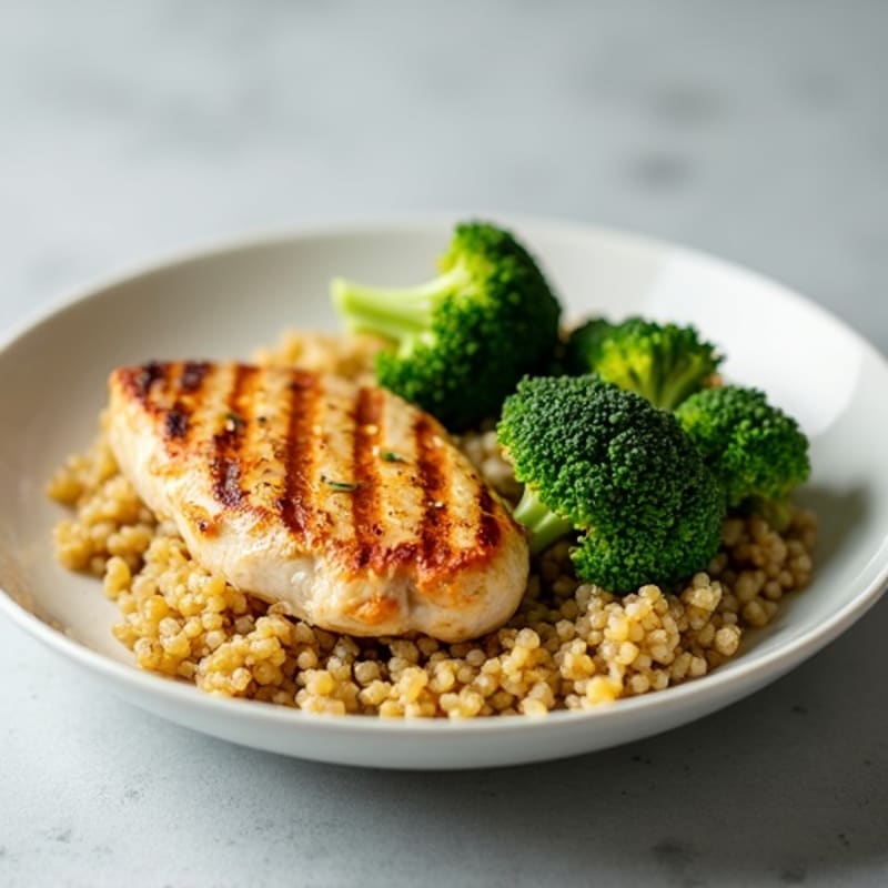 Grilled Chicken Breast with Quinoa and Roasted Broccoli