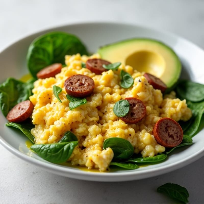 Egg White Scramble with Turkey Sausage and Spinach