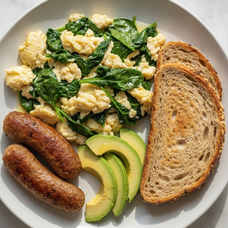 Egg White and Spinach Scramble with Turkey Sausage