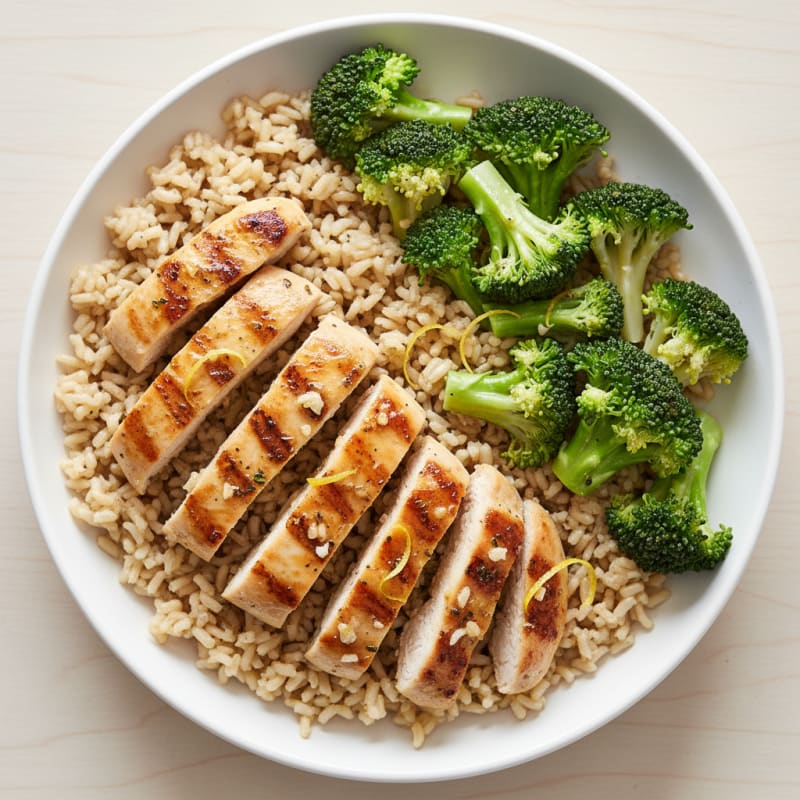 Grilled Chicken and Rice Bowl with Steamed Broccoli