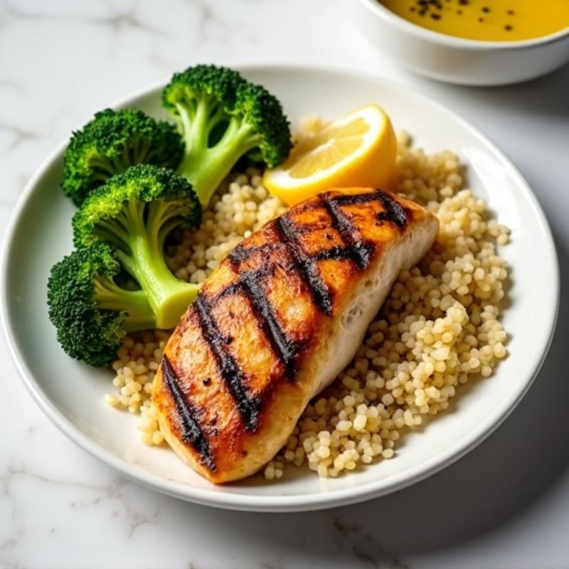 Grilled Chicken Breast with Quinoa and Roasted Broccoli
