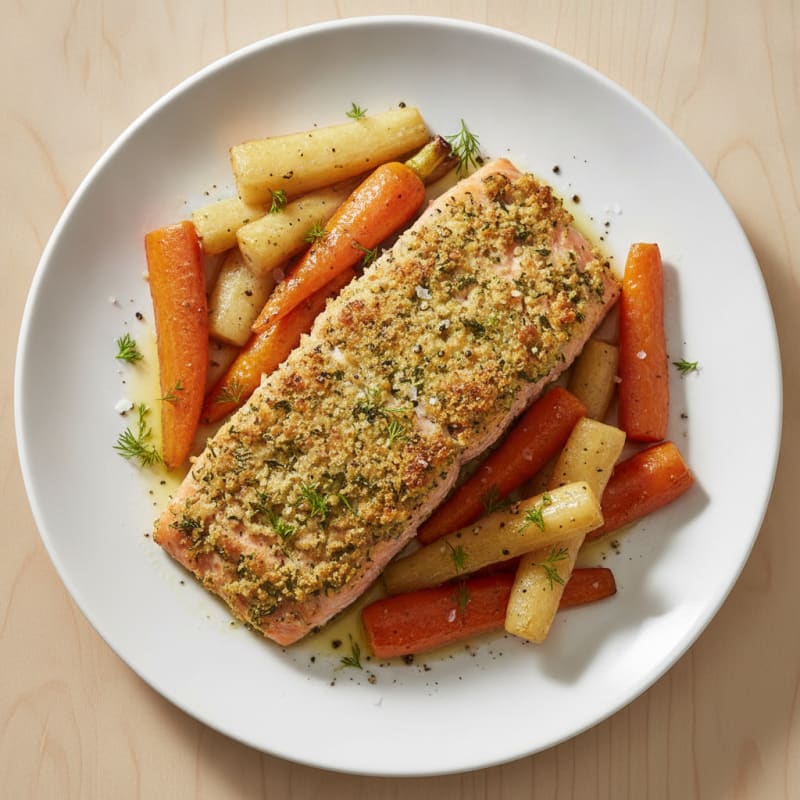 Herb-Crusted Salmon with Roasted Root Vegetables