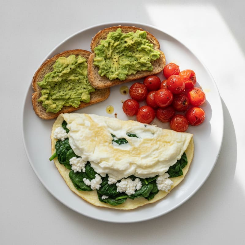 Egg White Spinach Omelet with Cottage Cheese and Cherry Tomatoes