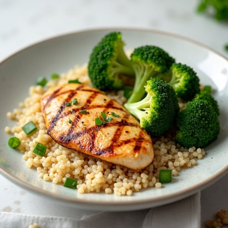 Grilled Chicken Breast with Roasted Broccoli and Quinoa