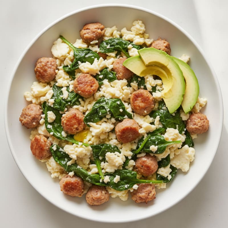 Egg White and Turkey Sausage Scramble with Spinach