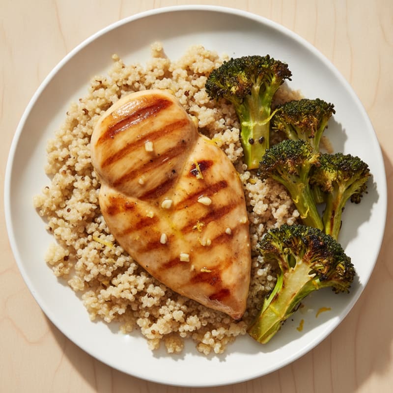 Grilled Chicken Breast with Quinoa and Roasted Broccoli