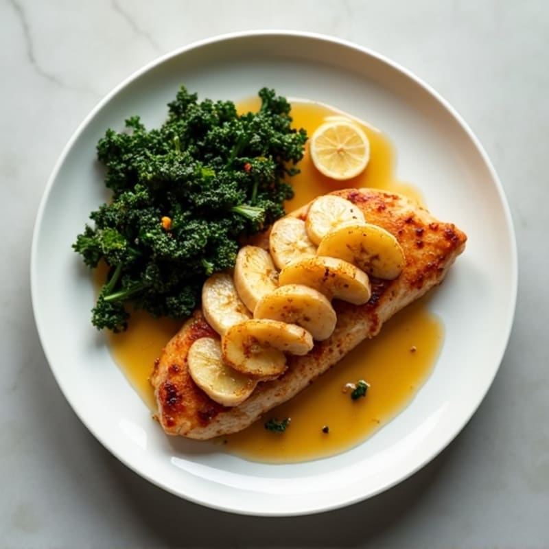 Pan-Seared Chicken with Caramelized Banana and Roasted Greens