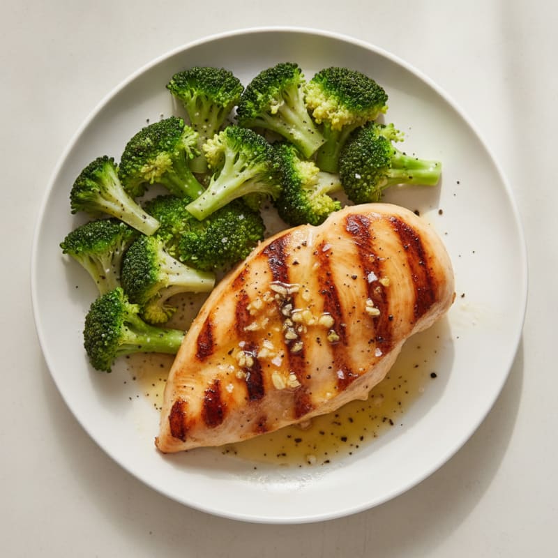 Grilled Lemon Garlic Chicken Breast with Steamed Broccoli