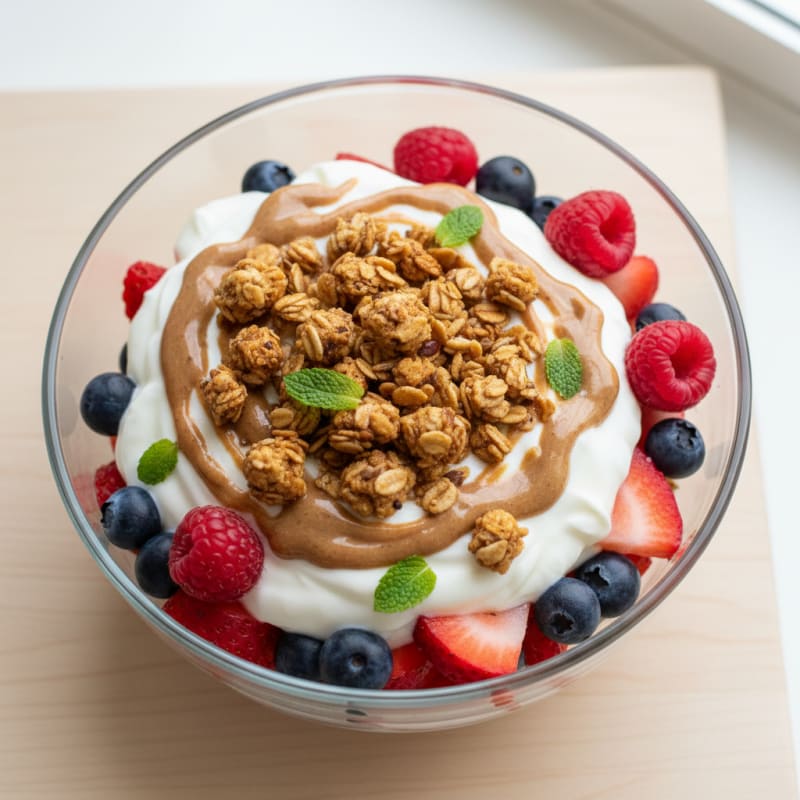 Creamy Greek Yogurt Parfait with Mixed Berries and Almond Butter