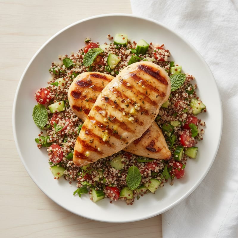 Grilled Lemon Garlic Chicken with Quinoa Tabbouleh