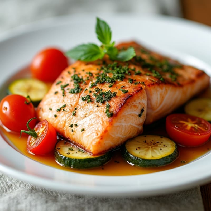 Herb-Roasted Salmon with Roasted Zucchini and Cherry Tomatoes