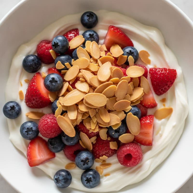 Creamy Greek Yogurt Protein Bowl with Mixed Berries and Almonds