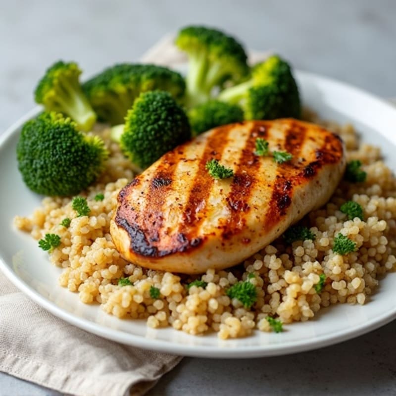 Grilled Chicken Breast with Quinoa and Roasted Broccoli
