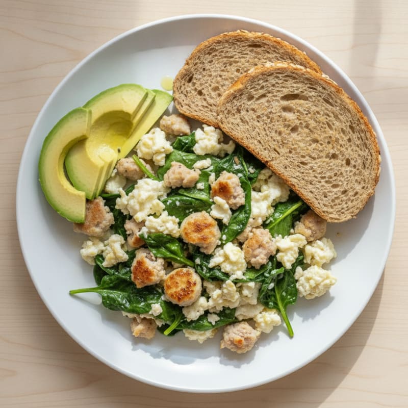 Egg White and Turkey Sausage Scramble with Spinach