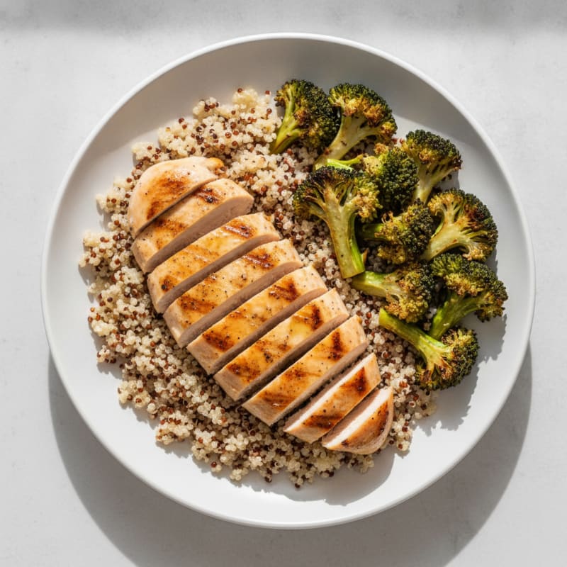 Grilled Chicken Breast with Roasted Broccoli and Quinoa