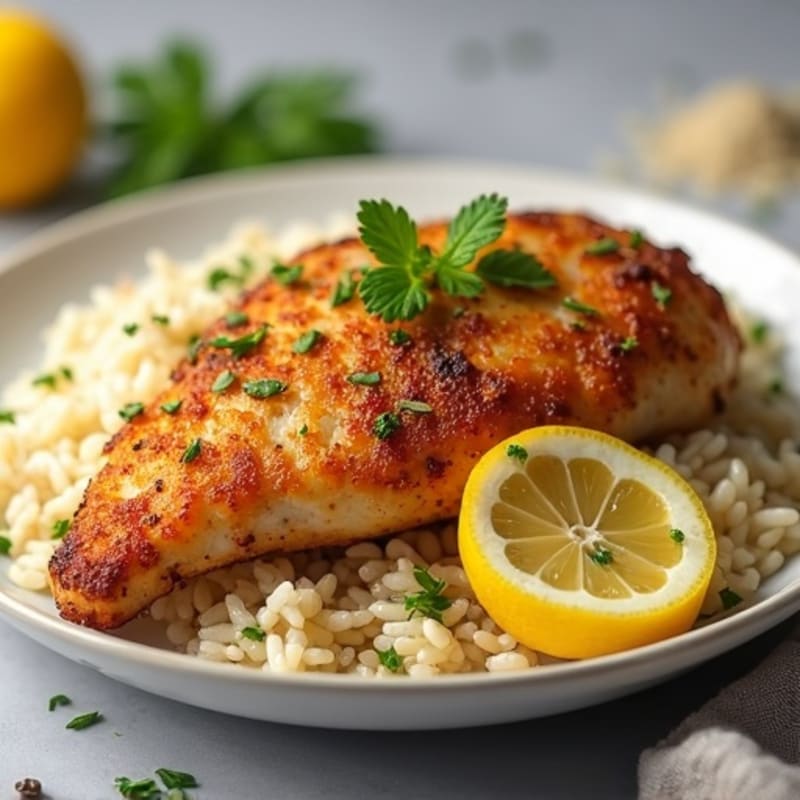 Crispy Lemon-Herb Chicken with Fluffy Brown Rice