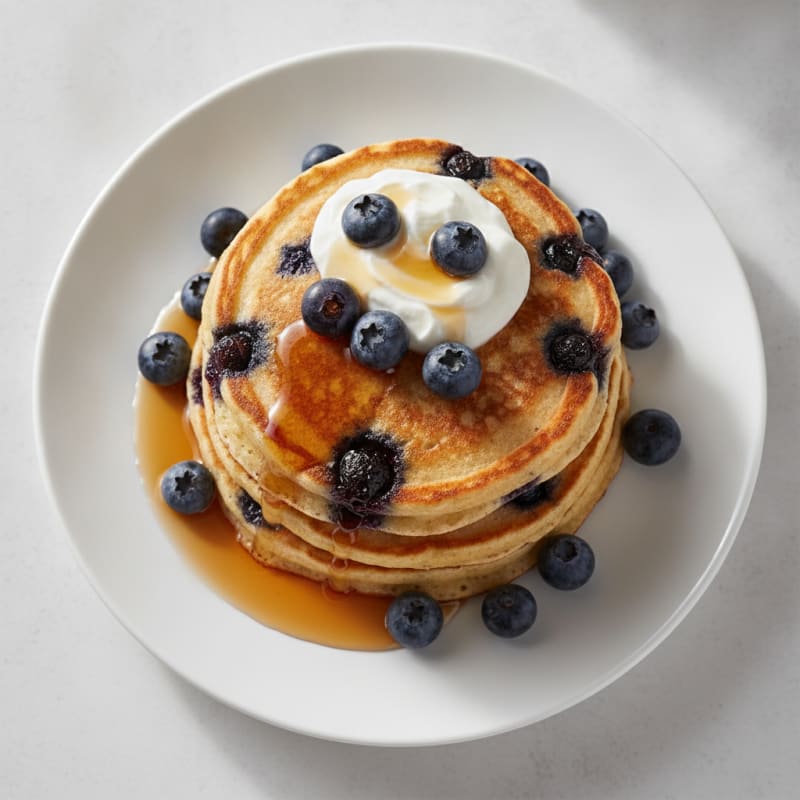 Blueberry Ricotta Pancakes with Maple Syrup