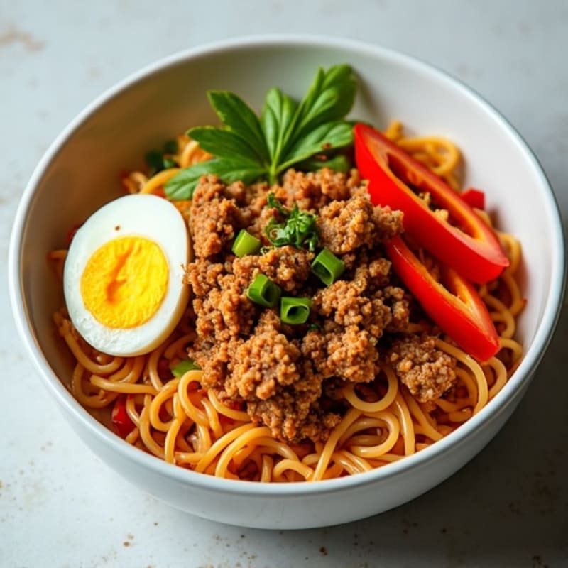 Spicy Ginger-Garlic Ground Pork Noodle Bowl