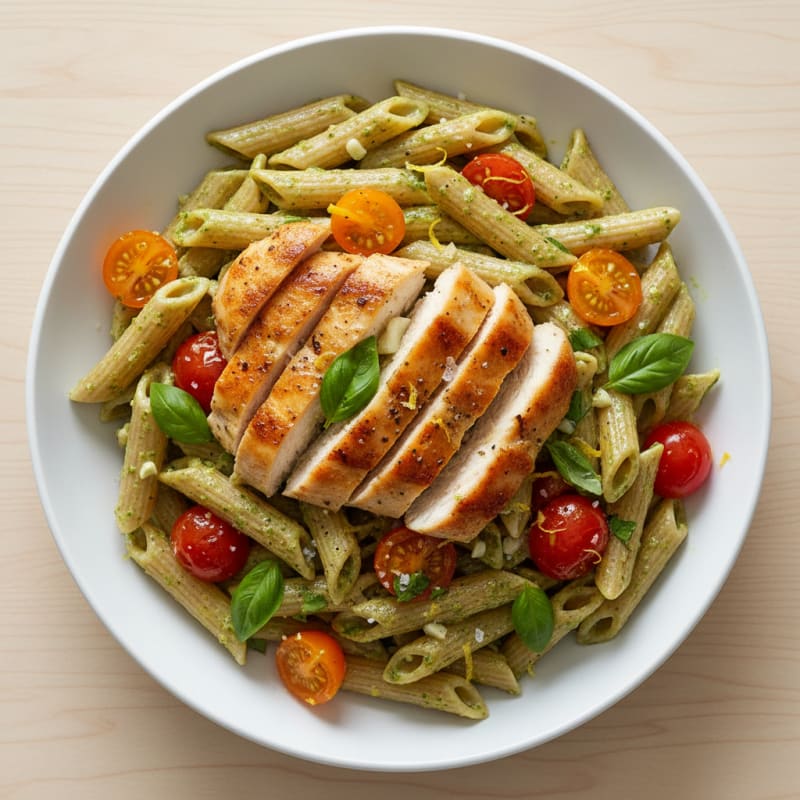 Creamy Pesto Chicken Pasta with Zesty Tomatoes