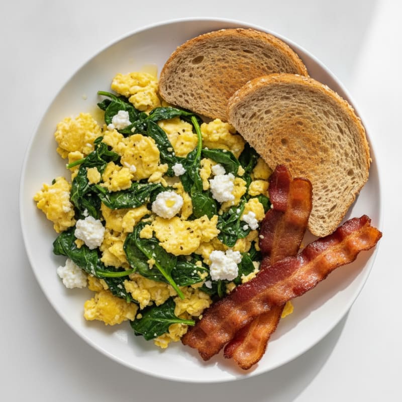 Cottage Cheese Scramble with Spinach and Turkey Bacon