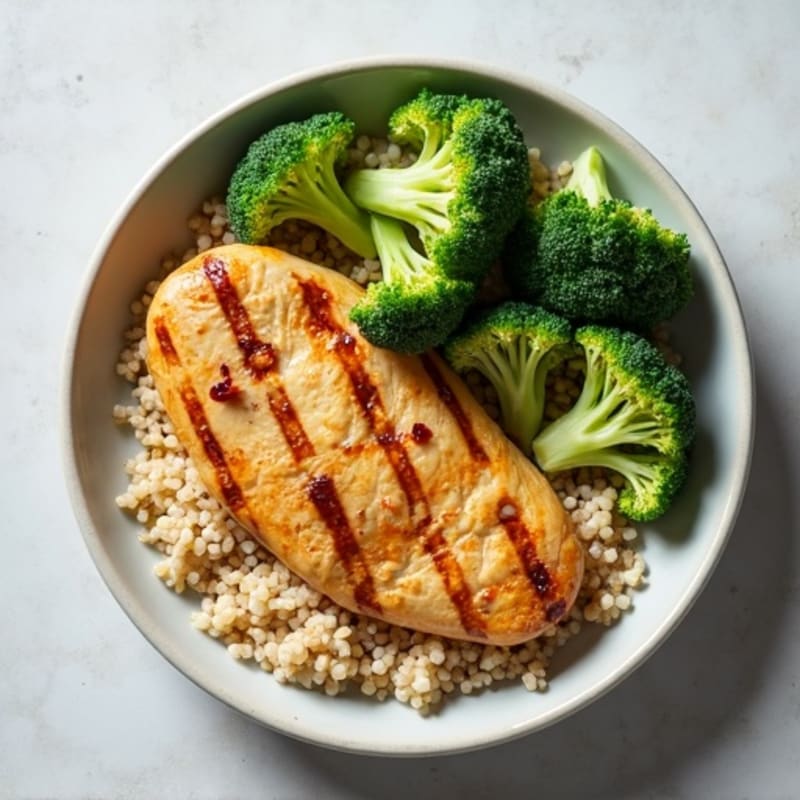 Grilled Chicken Breast with Roasted Broccoli and Quinoa