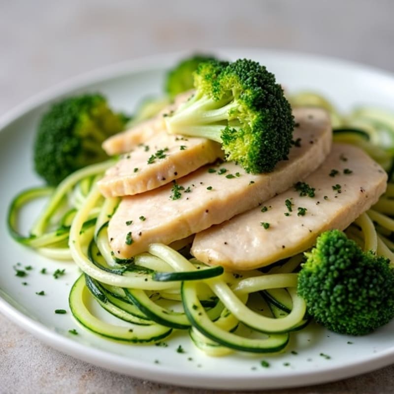 Healthy Creamy Chicken Alfredo with Roasted Broccoli