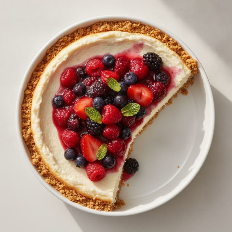 Greek Yogurt Protein Cheesecake with Mixed Berries