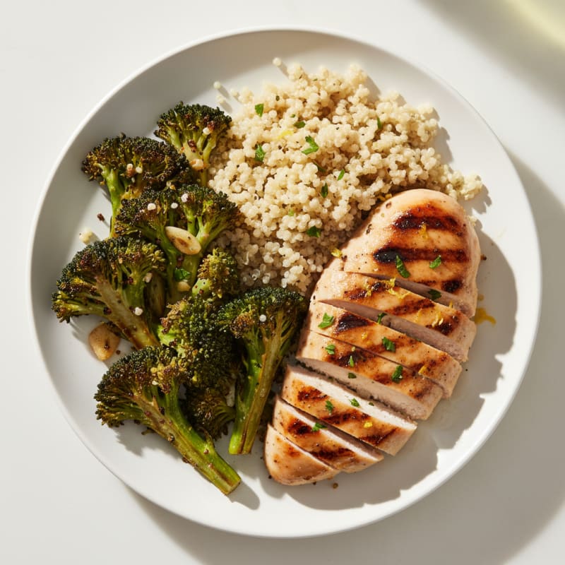 Grilled Chicken Breast with Quinoa and Roasted Broccoli