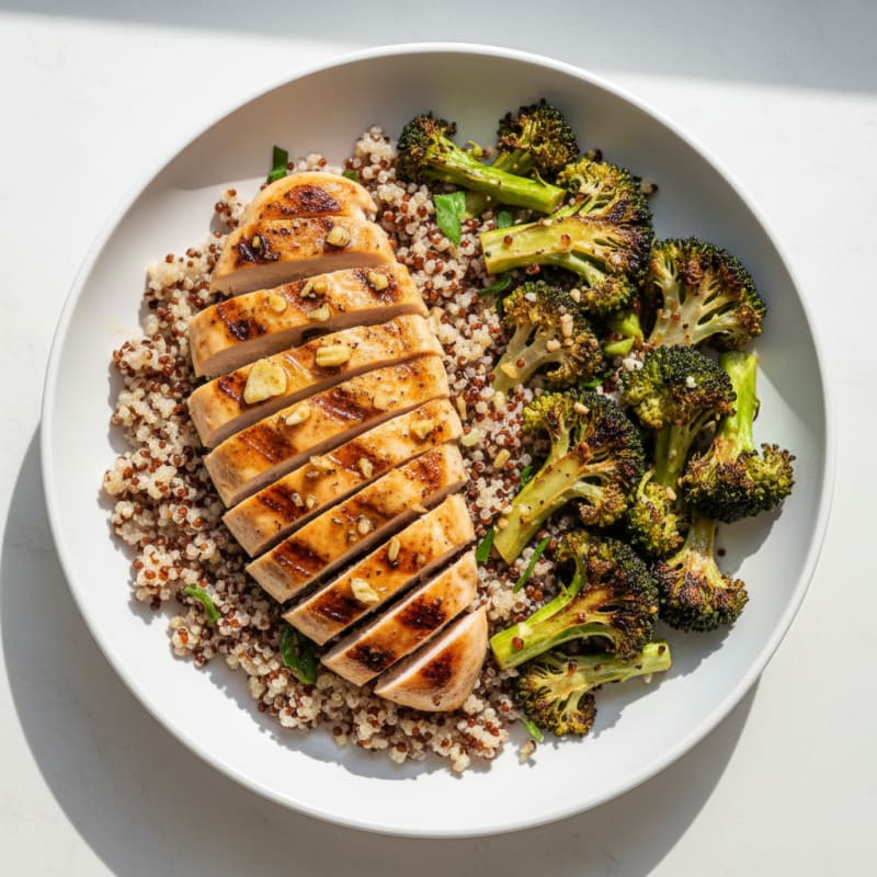 Grilled Chicken Breast with Quinoa and Roasted Broccoli