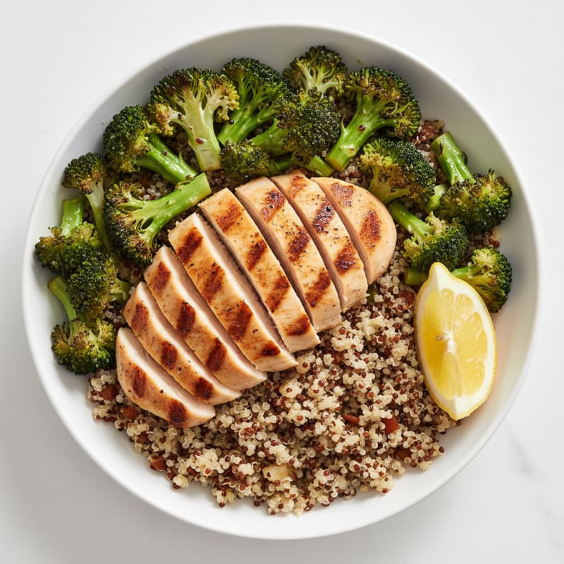 Grilled Chicken and Quinoa Power Bowl with Roasted Broccoli