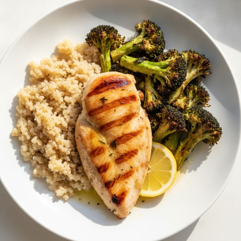 Grilled Chicken Breast with Quinoa and Roasted Broccoli