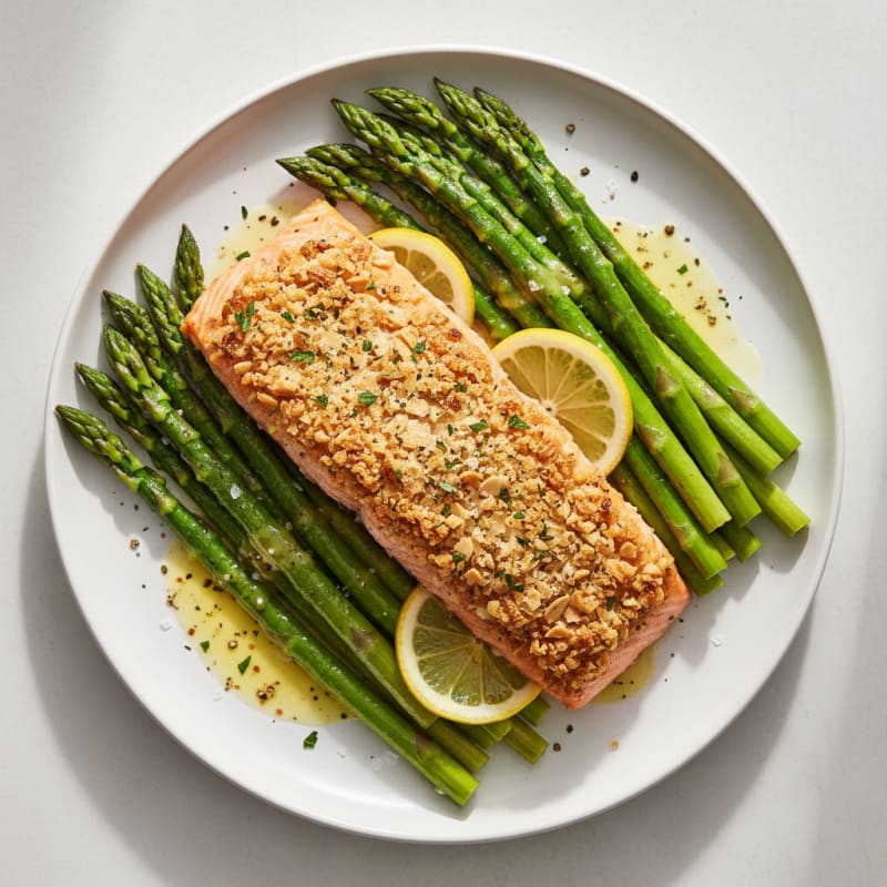 Golden Herb-Crusted Salmon with Roasted Asparagus
