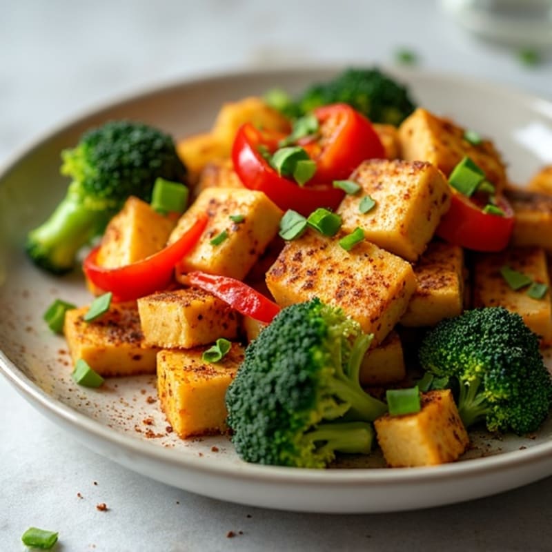 Crispy Roasted Tofu with Broccoli and Bell Peppers