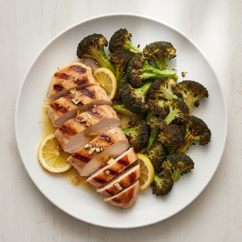 Grilled Lemon-Garlic Chicken Breast with Roasted Broccoli